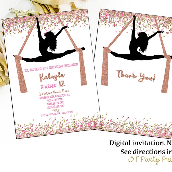 Aerial Yoga Birthday Party Digital Invitation - Aerial Silk Party Invitation - Yoga Digital Invite - I Edit - You Print - Yoga Party Theme