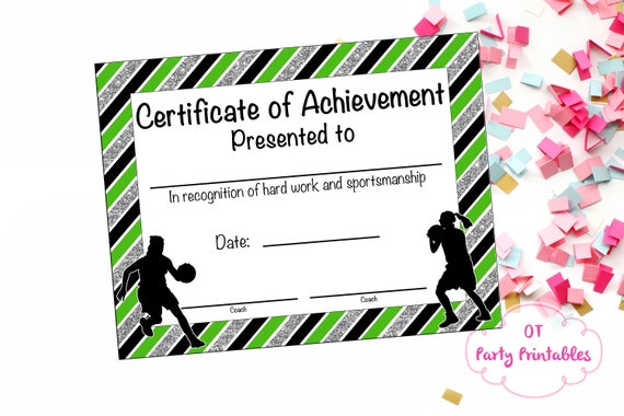 basketball certificate of achievement basketball award etsy
