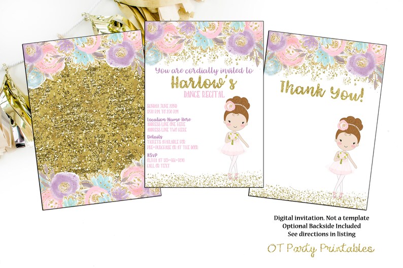 Printable Dance Recital Digital Invitation Ballerina Invite - Etsy