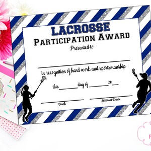 INSTANT DOWNLOAD - Lacrosse Certificate - LAX Award - Lacrosse Printable - Girls Lacrosse Achievement - End of Season Award - Team Party