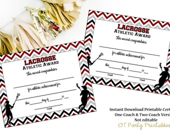 INSTANT DOWNLOAD - Lacrosse Certificate - LAX Award - Lacrosse Printable - Girls Lacrosse Achievement - End of Season Award - Team Party