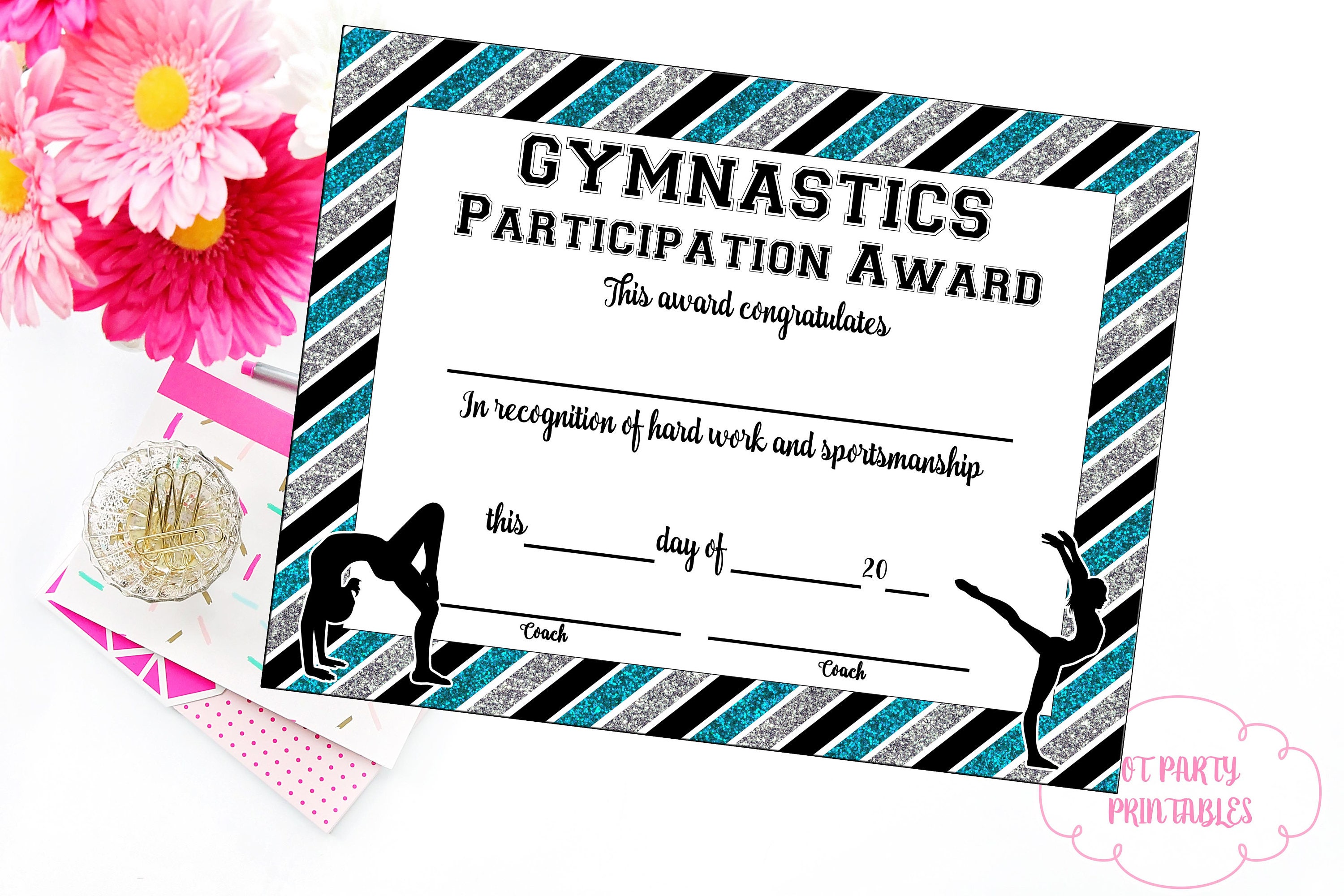 Gymnastics Award - Gymnastics Certificate - Printable Gymnastics Award -  Sports Achievement - You Print - Gymnastics Meet For Gymnastics Certificate Template