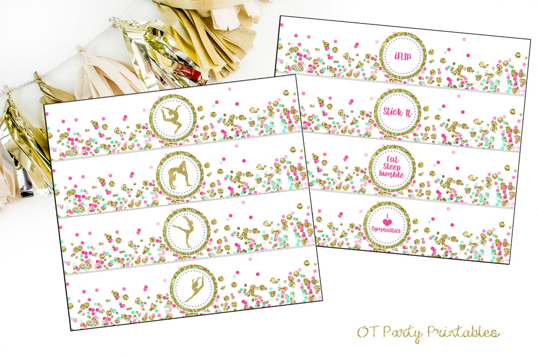 INSTANT DOWNLOAD Gymnastics Water Bottle Wrappers Digital Water Bottle