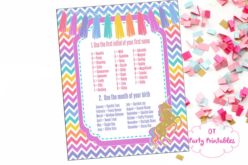 Instant Download Unicorn Name Generator Unicorn Party Etsy