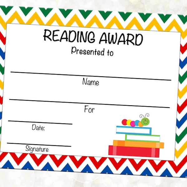 INSTANT DOWNLOAD - Reading Award - Reading Certificate - Library Award - Book Club Award - You Print - DIY