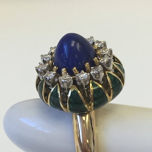 Unique Gold, Lapis and Diamond Vintage Dome Ring