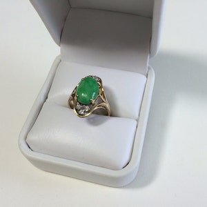 Natural Green Jade Ring in 14kt Gold with Diamonds