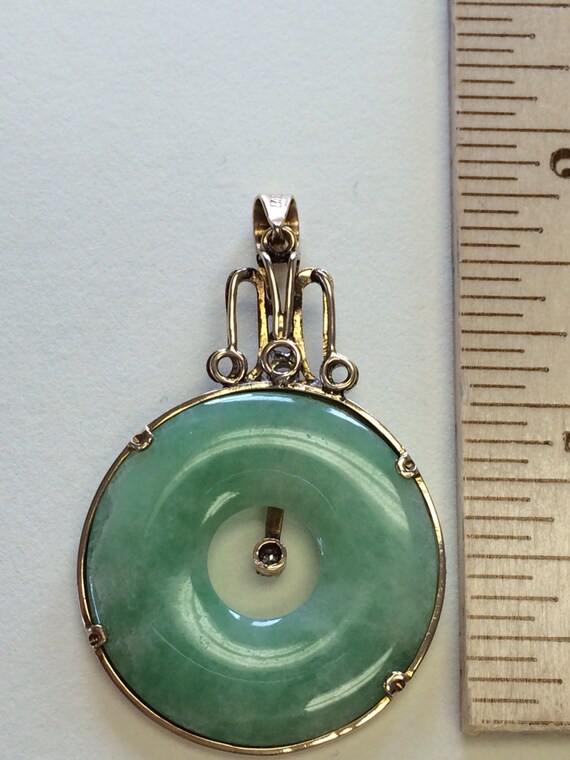 Apple- green jade pendant with 14kt gold and diam… - image 4