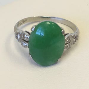 Natural Green Jade Ring in Platinum