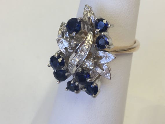 Vintage Sapphire and Diamond  Two-tone Gold  Ring - image 6