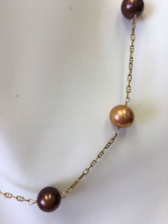 Classic 14kt Gold and Pearl Tin Cup Necklace - image 4