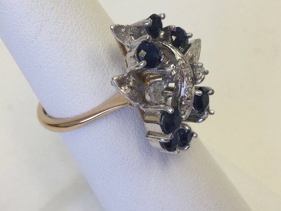 Vintage Sapphire and Diamond  Two-tone Gold  Ring - image 3