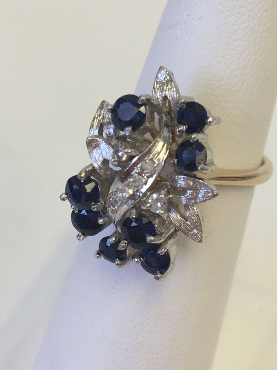 Vintage Sapphire and Diamond  Two-tone Gold  Ring - image 2
