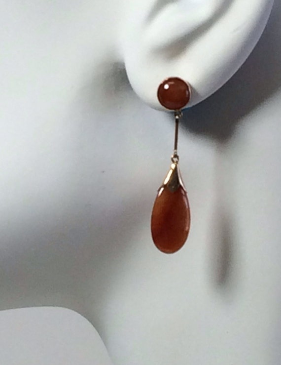 Brown Jade Dangle  Earrings with 14kt Gold