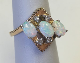 Opal and Diamond Cluster Ring