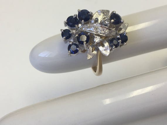 Vintage Sapphire and Diamond  Two-tone Gold  Ring - image 1