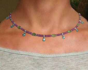 Joy • Pink Sapphire Necklace • AAA Pink Sapphire, Vesuvianite & Blue Apatite Sterling Silver Necklace • OOAK Gemstone Jewelry
