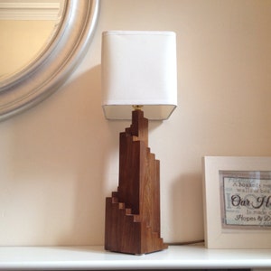 Hand-made Walnut Wood Art-Deco Spiral Table Lamp