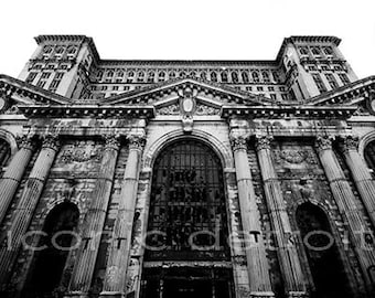 Detroit Photography - Michigan Central Train Station Black & White - Iconic Detroit Photo Print