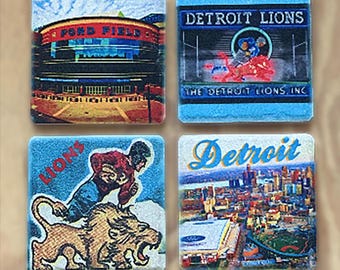Set of 4 Detroit Lions Ford Field Stone Coasters by Iconic Detroit