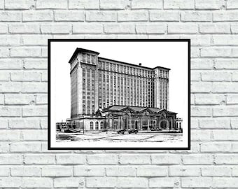 Historic Detroit Michigan Central Station Train Depot Black & White - Iconic Detroit Photography - Wall Art