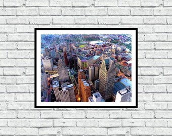 Detroit Skyline Campus Martius Aerial - Iconic Detroit Photography - Wall Art
