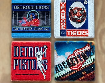 Set mit 4 Detroit Sports Icons Stein-Untersetzer von Iconic Detroit