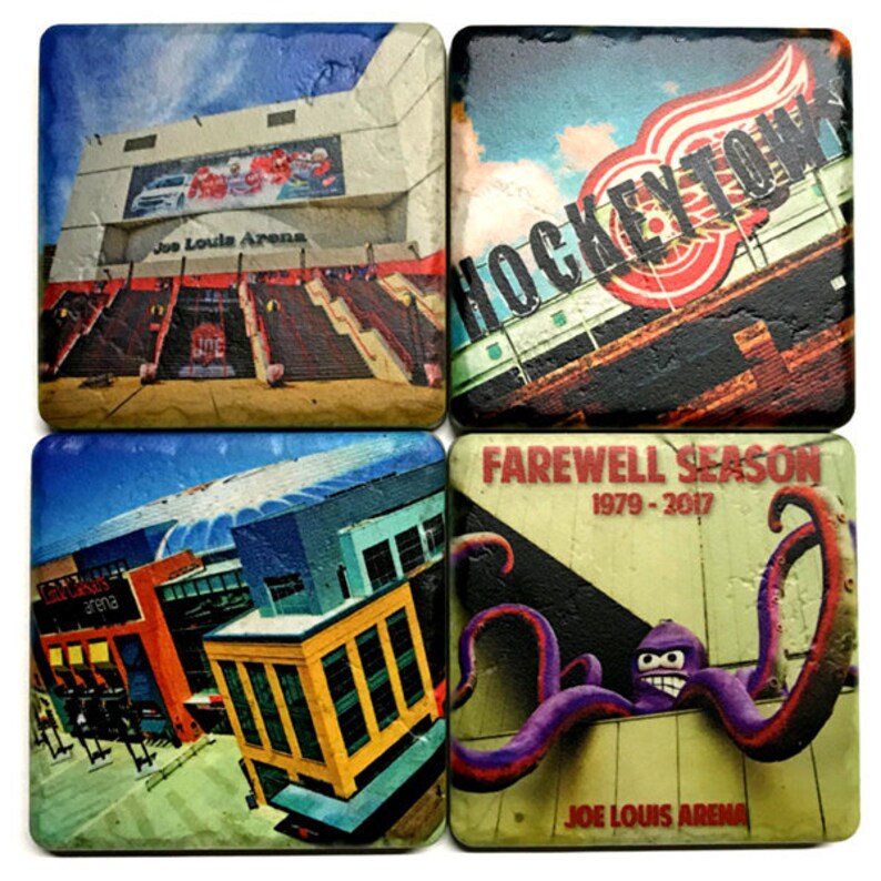 Set of 4 Detroit Red Wings Hockey Town Themed Coasters by Iconic