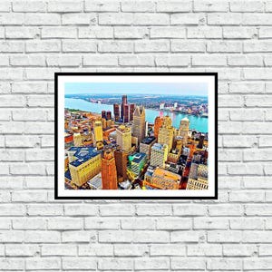 Detroit Skyline Aerial River - Iconic Detroit Photography - Wall Art