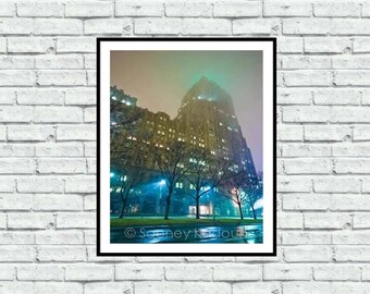 Fisher Building Night Fog - Iconic Detroit Photography - Wall Art