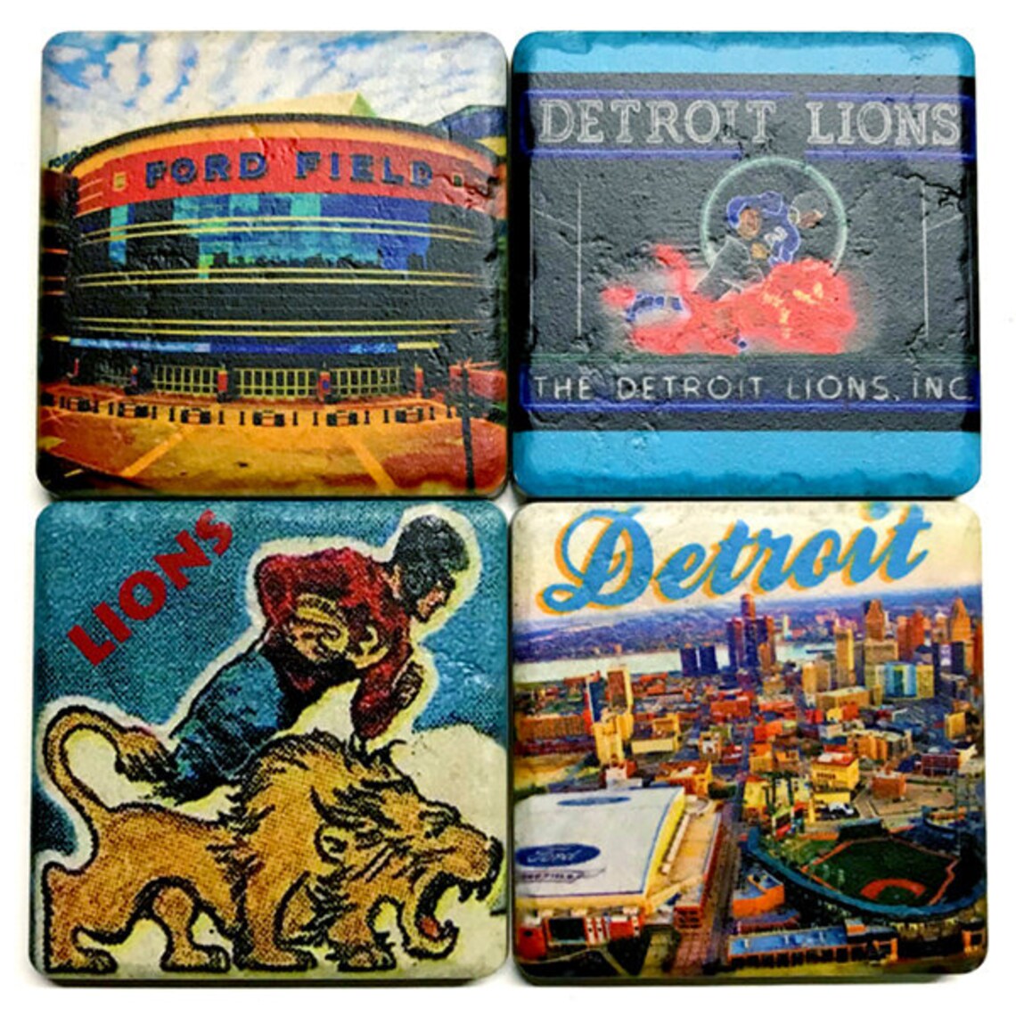 Set of 4 Detroit Lions Ford Field Themed Coasters by Iconic Etsy