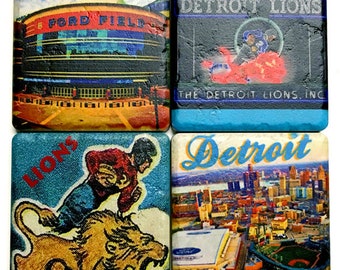 Set of 4 Detroit Lions Ford Field Themed Coasters by Iconic Detroit - Mix and Match - Tumbled Stone Coasters