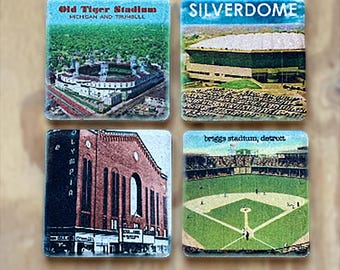 Set di 4 sottobicchieri vintage Detroit Sports Stone di Iconic Detroit