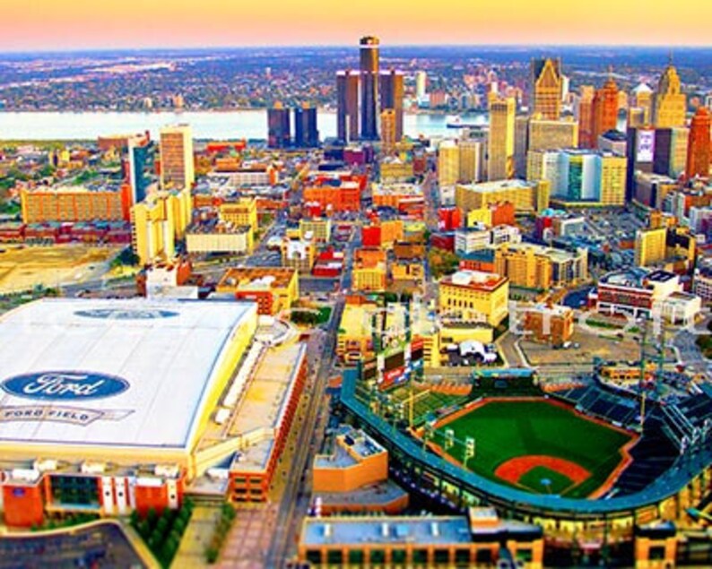 Detroit Photography Detroit Stadium Skyline Iconic Detroit Etsy