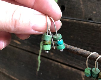 Sterling silver wire, Sonoran Gold turquoise roundels, Earrings 1.1/2 inches long