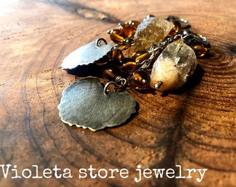 Baltic Amber and smoky quartz handmade earrings