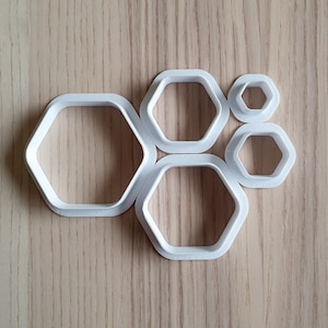 Hexagon cookie cutter set (round corners) - suitable for fondant, polymer clay, play doh.