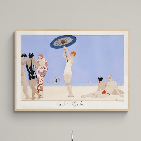 French Art Deco Beach Scene Art Print | Chic Lido Elegance | Unique Home Gift | Bathroom Decor | Swimming Prints