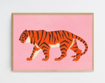 Colorful Simple Tiger Print | Jungle Wall Art | Kids Bedroom Decor | Big Cat Poster