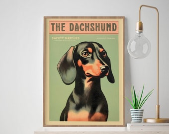 Dachshund Dog Art Print | Vintage Matchbook Label Design | Retro Wall Decor | Unique Wall Art | Sausage Dog Lover Gift