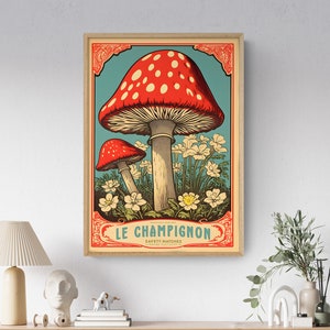 Red Toadstool Mushroom Art Print: Vintage French &#39;Le Champignon&#39; Design