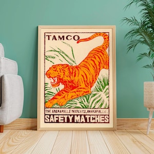 Vintage Tiger Art Print | Colourful Wall Decor | Boho Interior Decor | Big Cat Jungle Poster