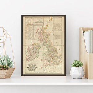 Mapa vitoriano vintage das Ilhas Britânicas | Impressão artística | Decoração histórica para casa | Pôster de viagem antigo