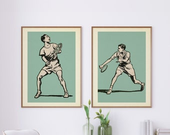 Set of Two Tennis Prints | Retro Wimbledon Prints | Sports Home Decor