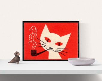 Poster für Katzenliebhaber Katzendekor | Katzenbild Poster | Großes Wandbild | Mid Century Modern
