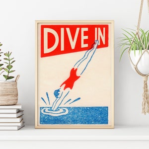 Taucher Kunstdruck | Art Deco-Stil | Vintage Maritim | Badezimmer Dekor | Schwimmen Poster | Tauch ein