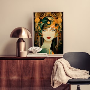 Art Deco Woman Print: Gold, Green & Black Elegance image 4