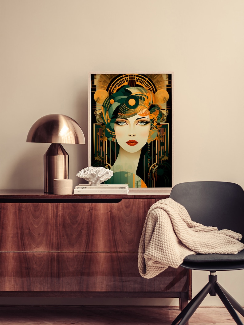 Art Deco Woman Print: Gold, Green & Black Elegance image 4