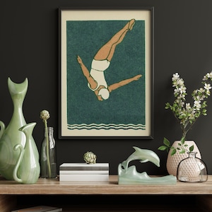 Diver Print Art Deco Print Vintage Maritime Style Bathroom Decor Swimming Poster image 3