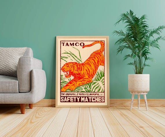 Vintage Tiger Art Print | Colourful Wall Decor | Boho Interior Decor | Big Cat Jungle Poster